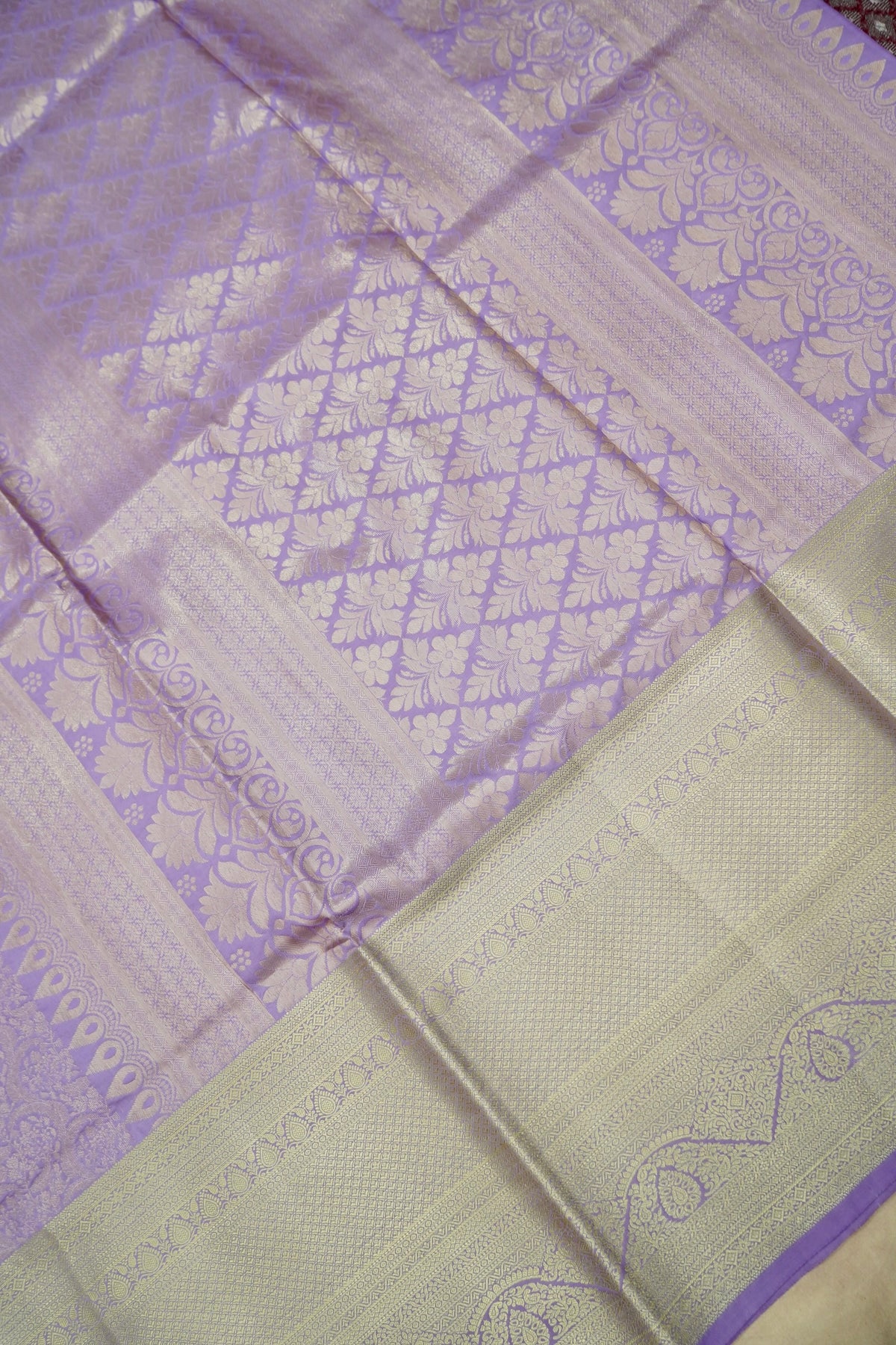 Devyani - Lavender Kanchi Pattu Silk Saree with Champagne Border
