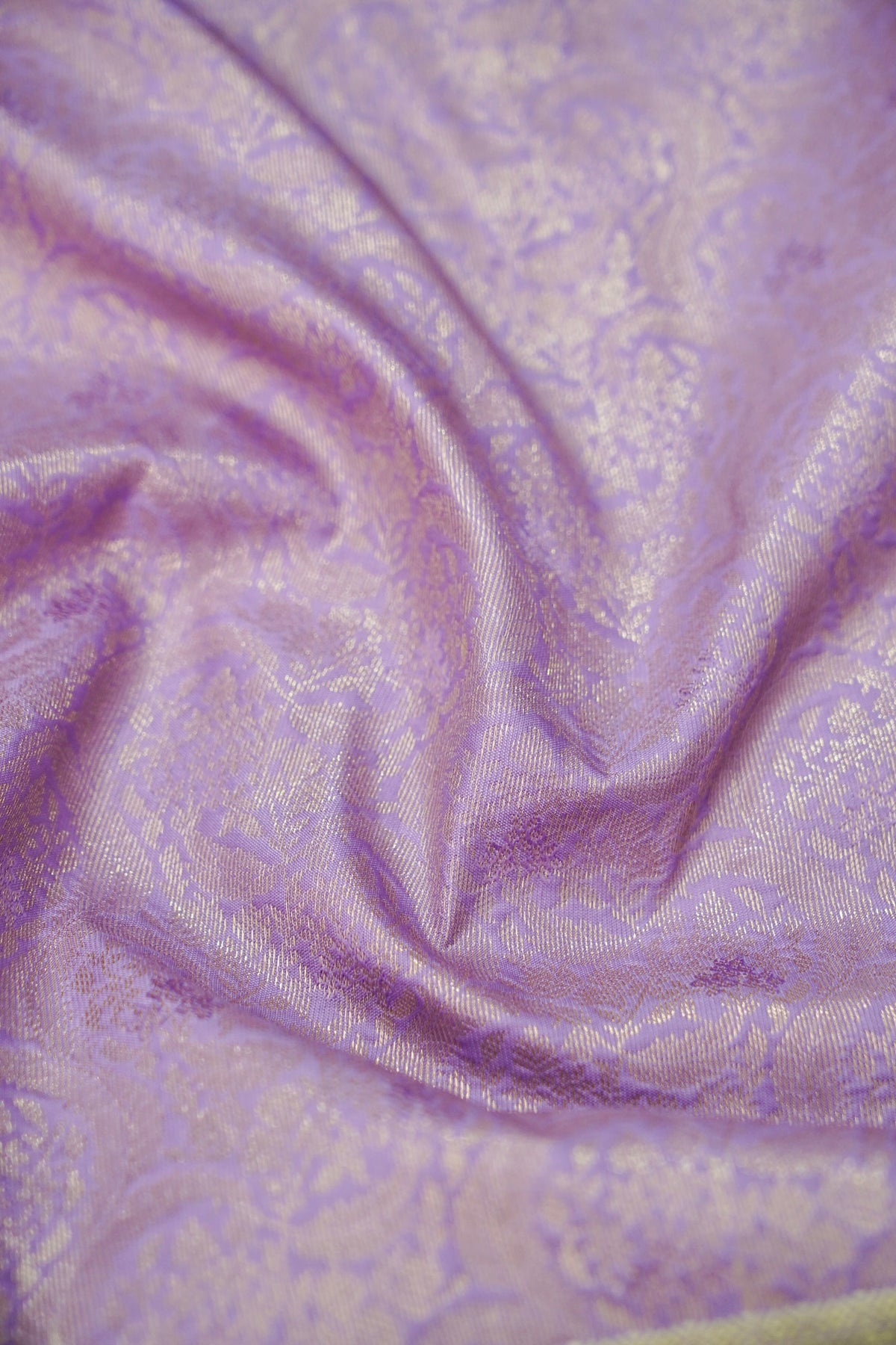 Devyani - Lavender Kanchi Pattu Silk Saree with Champagne Border