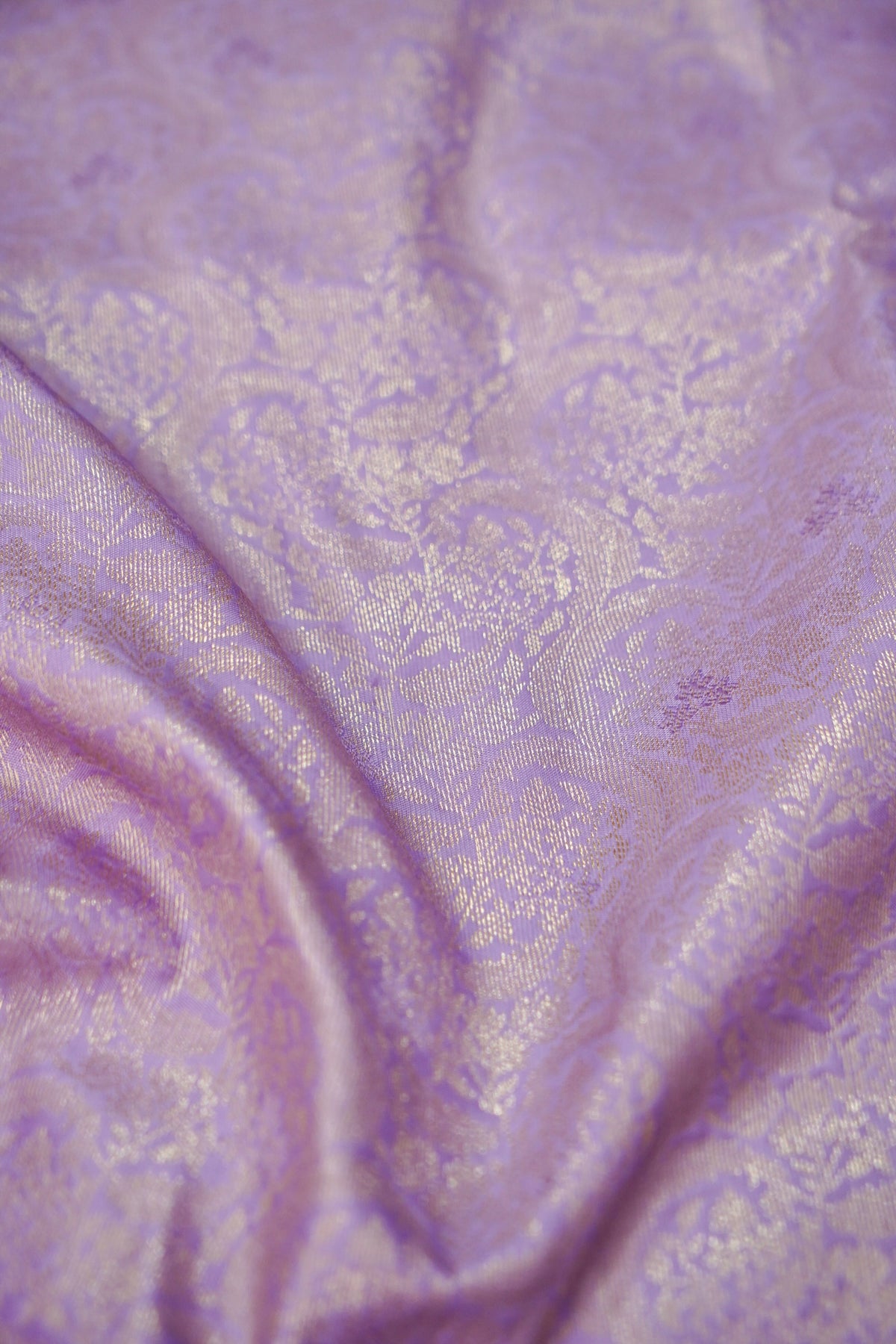 Devyani - Lavender Kanchi Pattu Silk Saree with Champagne Border
