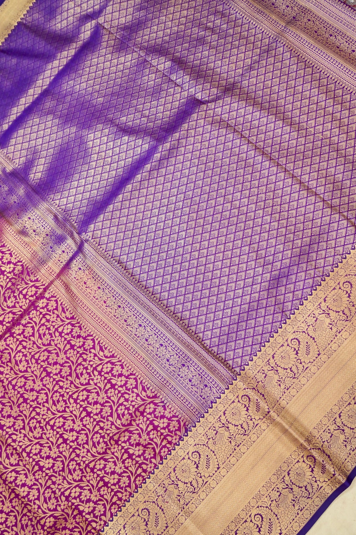 Devyani - Magenta Purple Kanchi Pattu Silk Saree with Gold Border