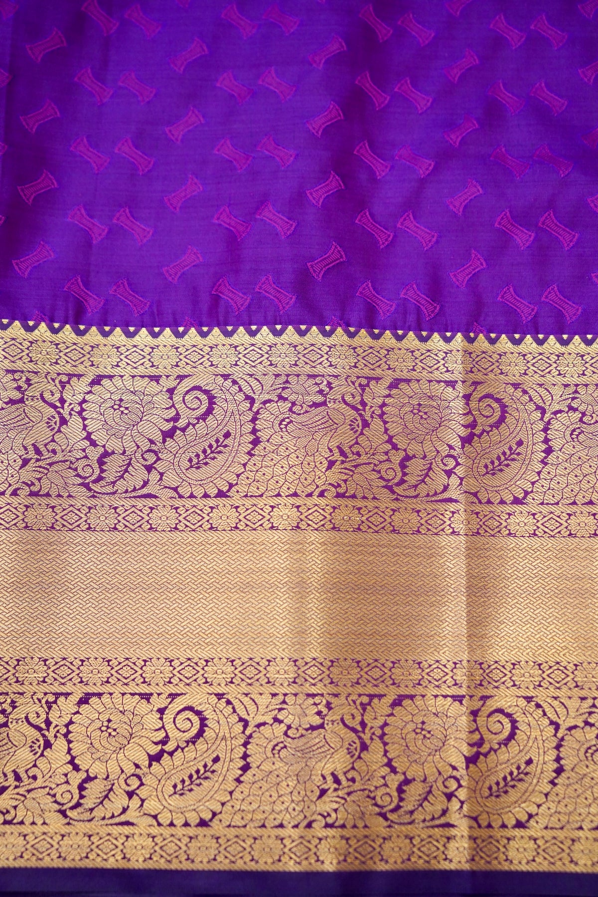 Devyani - Magenta Purple Kanchi Pattu Silk Saree with Gold Border