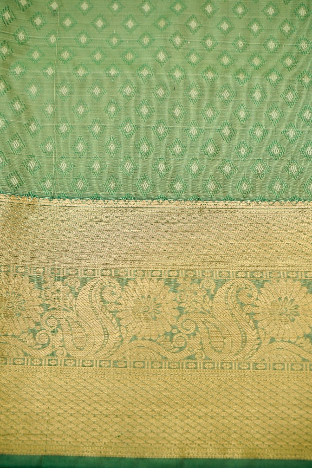 Devyani - Pastel Yellow Kanchi Pattu Silk Saree with Green Border