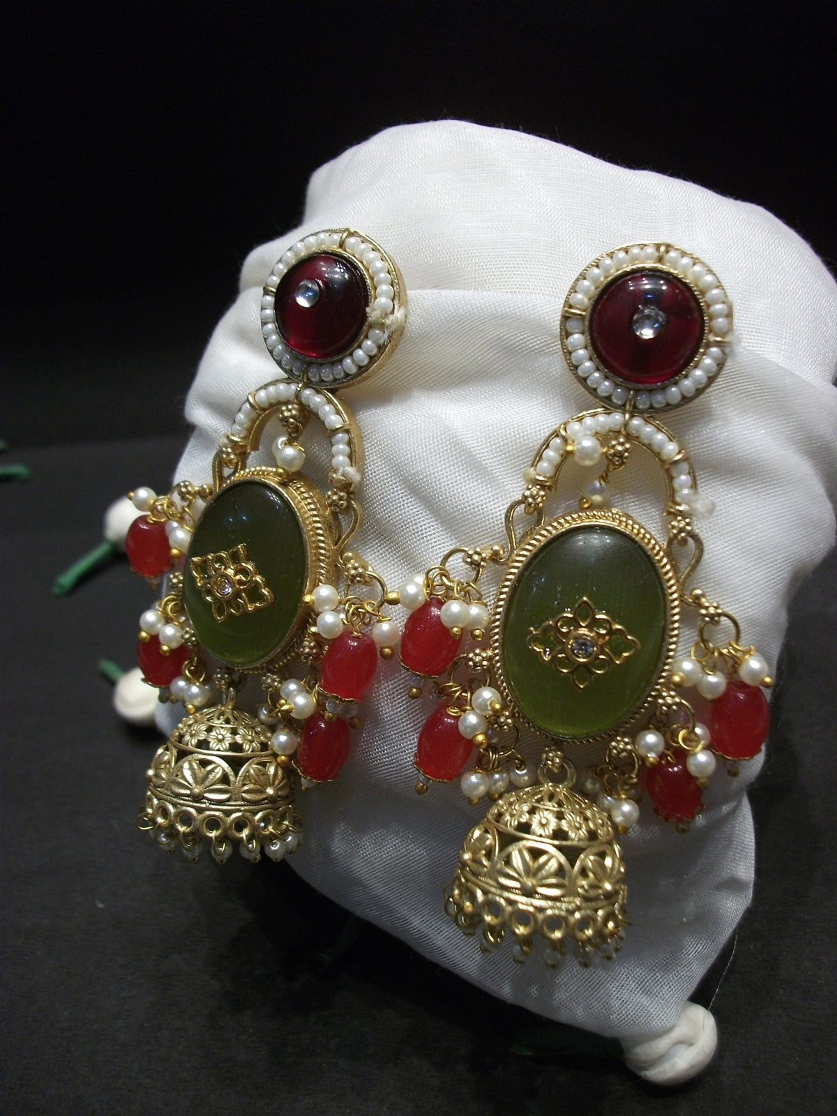 Ruby & Emerald Pearl Jhumka Earrings