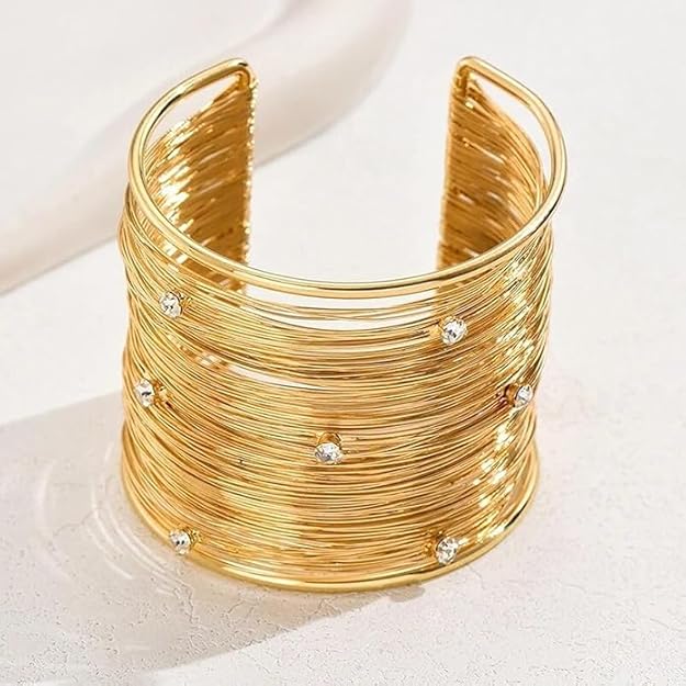 Adjustable Gold Bracelet with Cubic Zirconia Diamonds