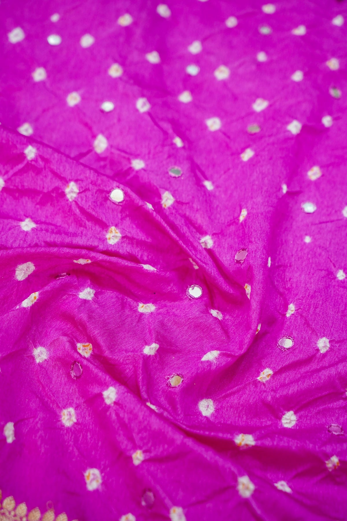 Kalash - Hot Pink Bandhani Dupion Silk Saree with Fringe Border