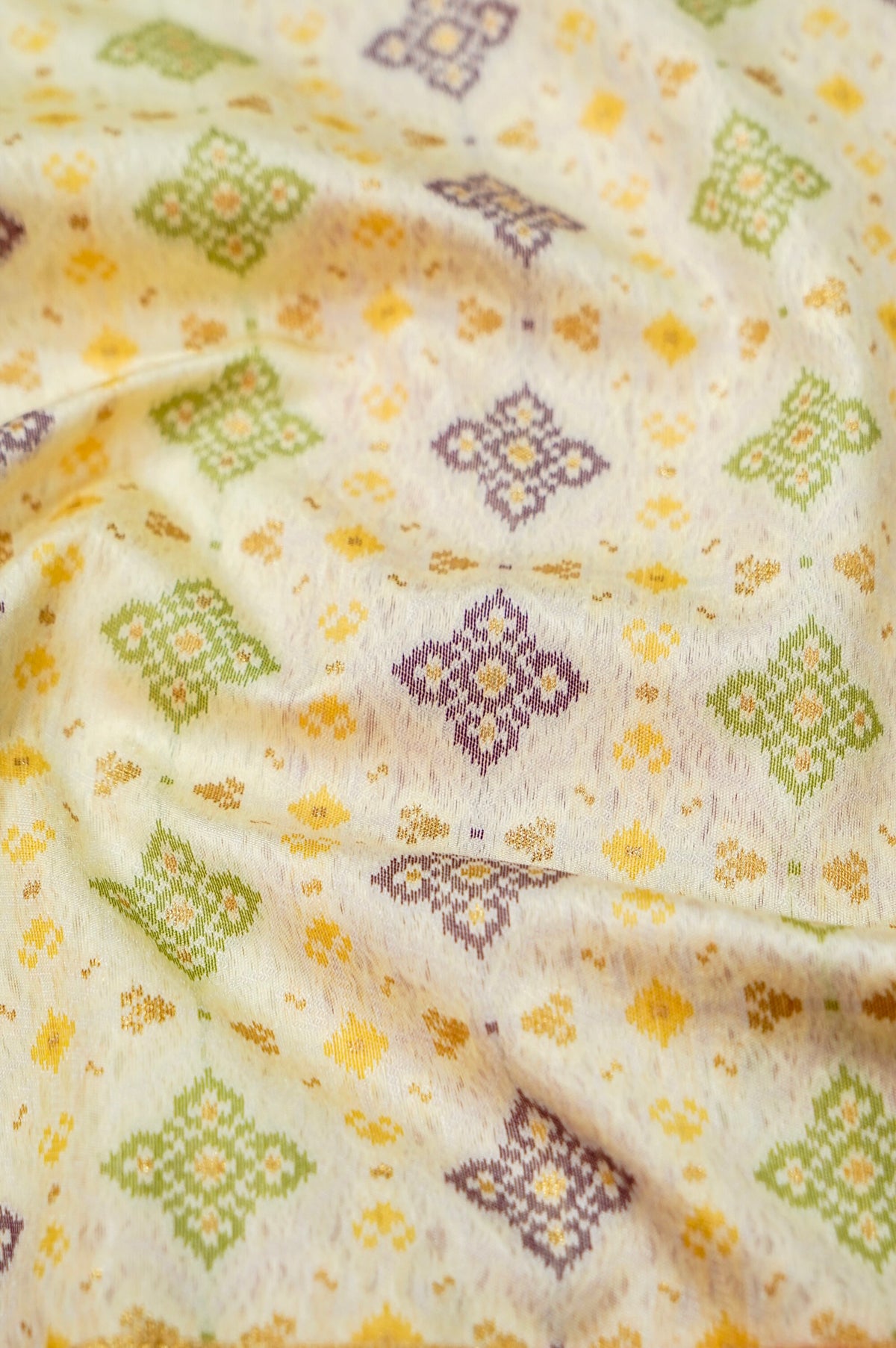 Soft Dupion Silk Ivory Patola Saree with Red Border