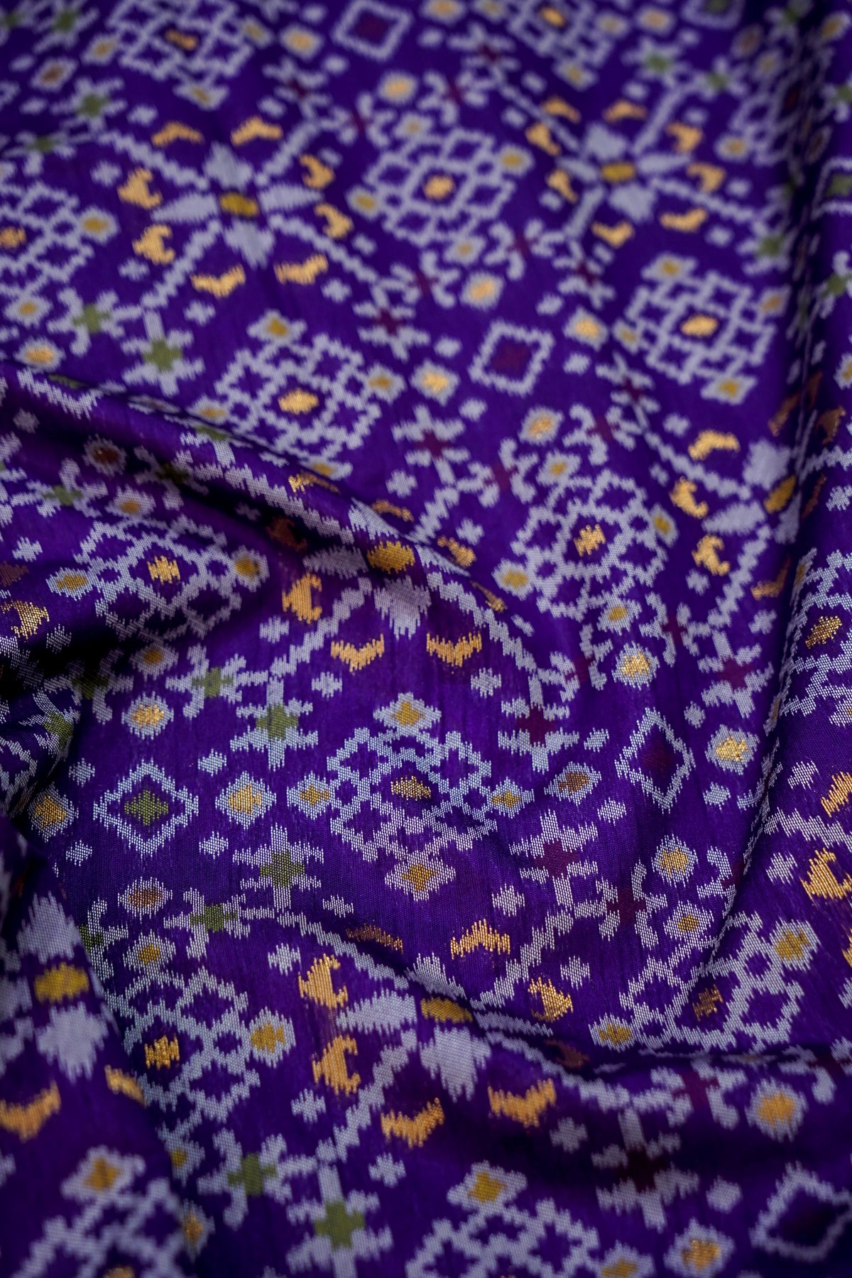 Purple Dupion Silk Patola Saree with Contrast Lime Border