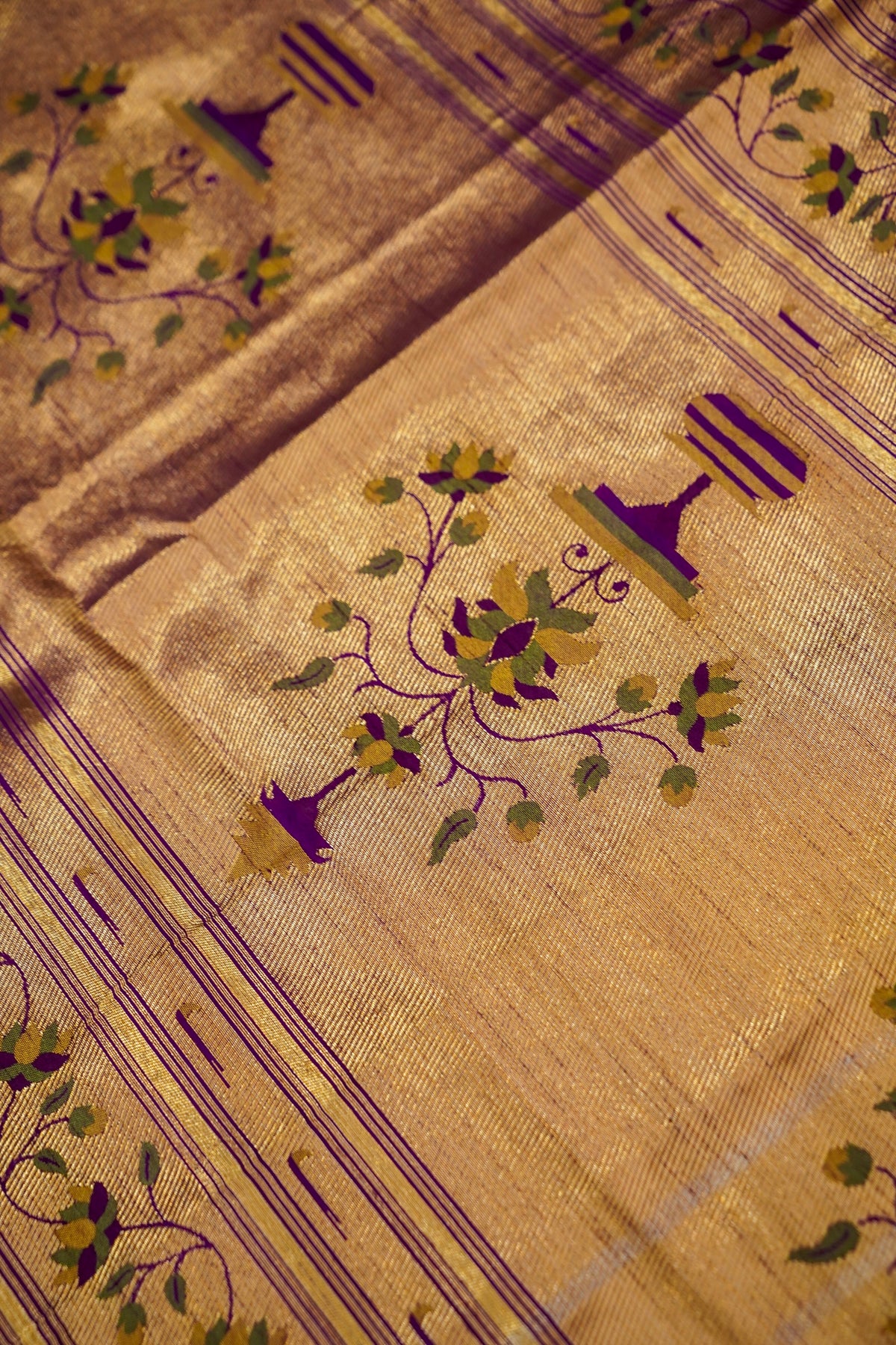 Turquoise Dupion Silk Patola Saree with Contrast Purple Border