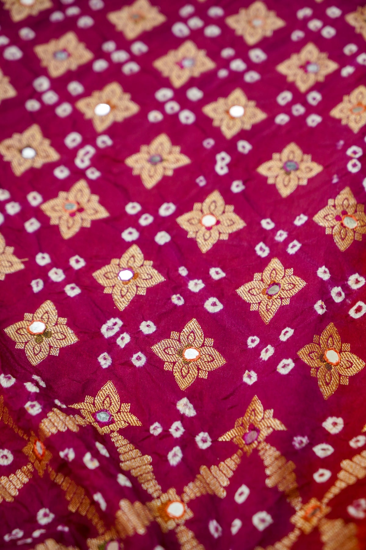 Dual Shade - Purple and Orange Bandhani Dupion Silk Saree