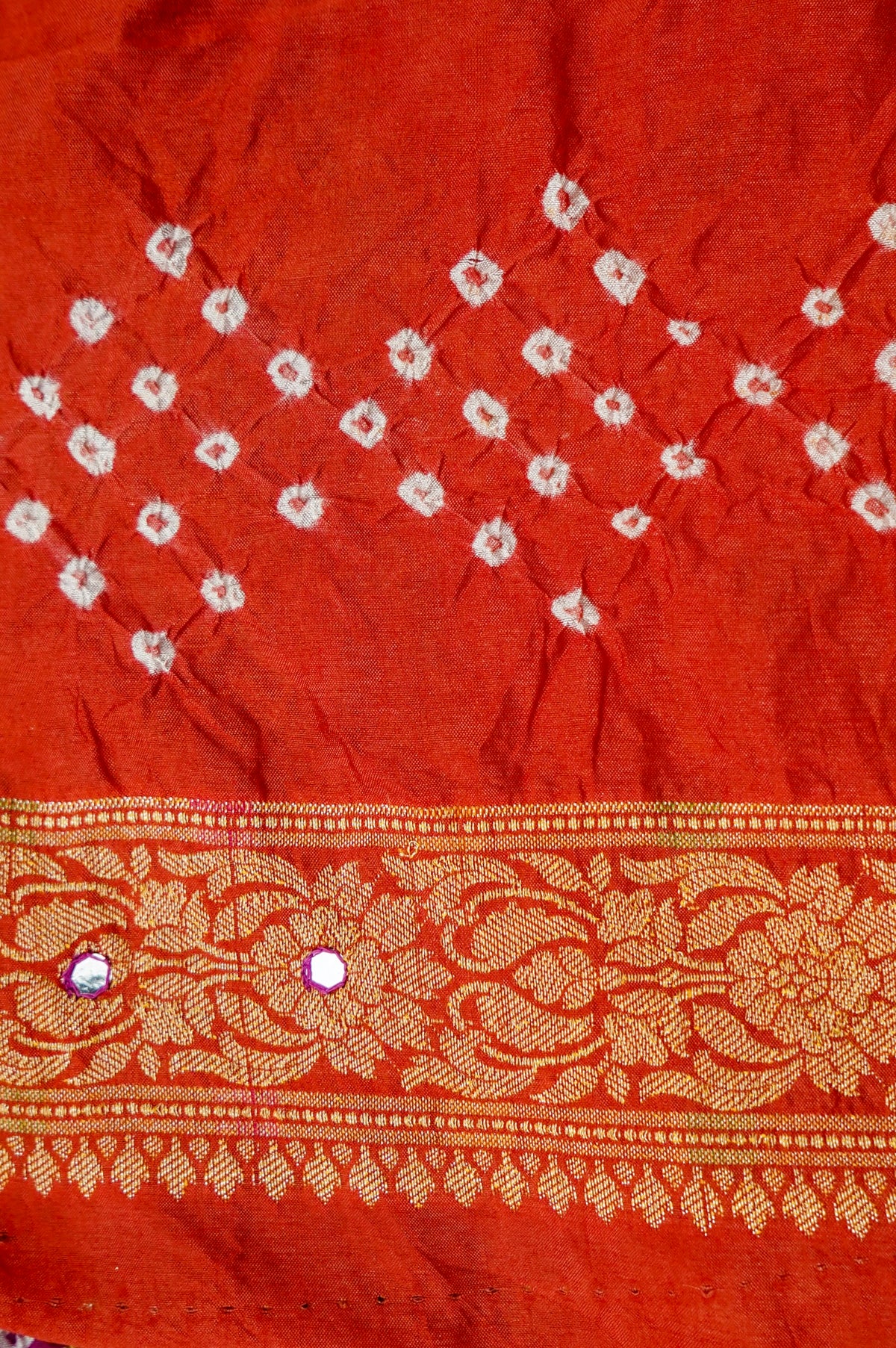 Dual Shade - Purple and Orange Bandhani Dupion Silk Saree