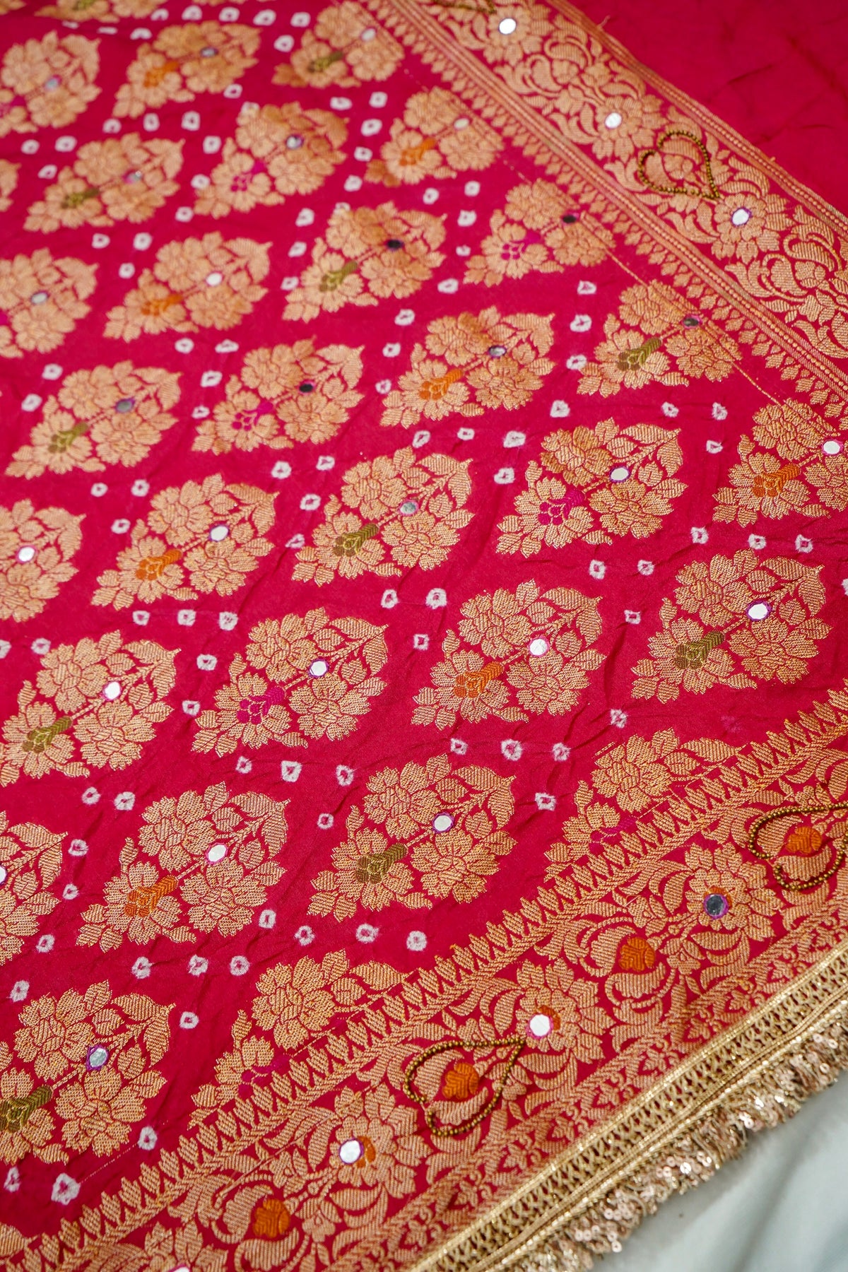 Dual Shade - Rani Pink and Red Bandhani Dupion Silk Saree