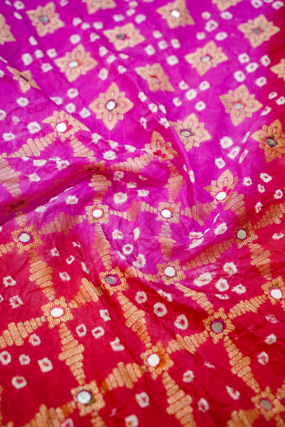 Dual Shade - Rani Pink and Red Bandhani Dupion Silk Saree