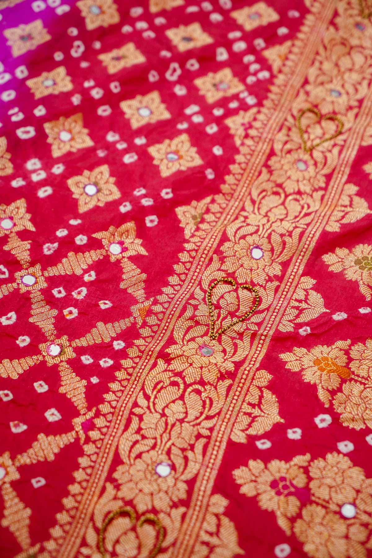Dual Shade - Rani Pink and Red Bandhani Dupion Silk Saree