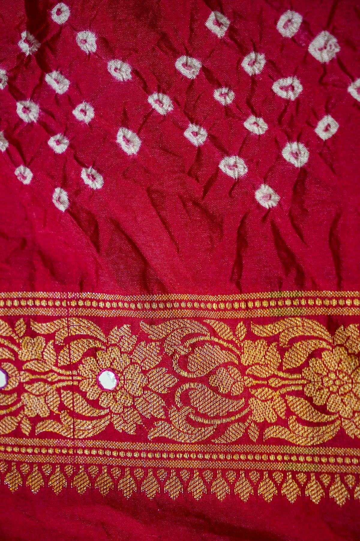 Dual Shade - Rani Pink and Red Bandhani Dupion Silk Saree