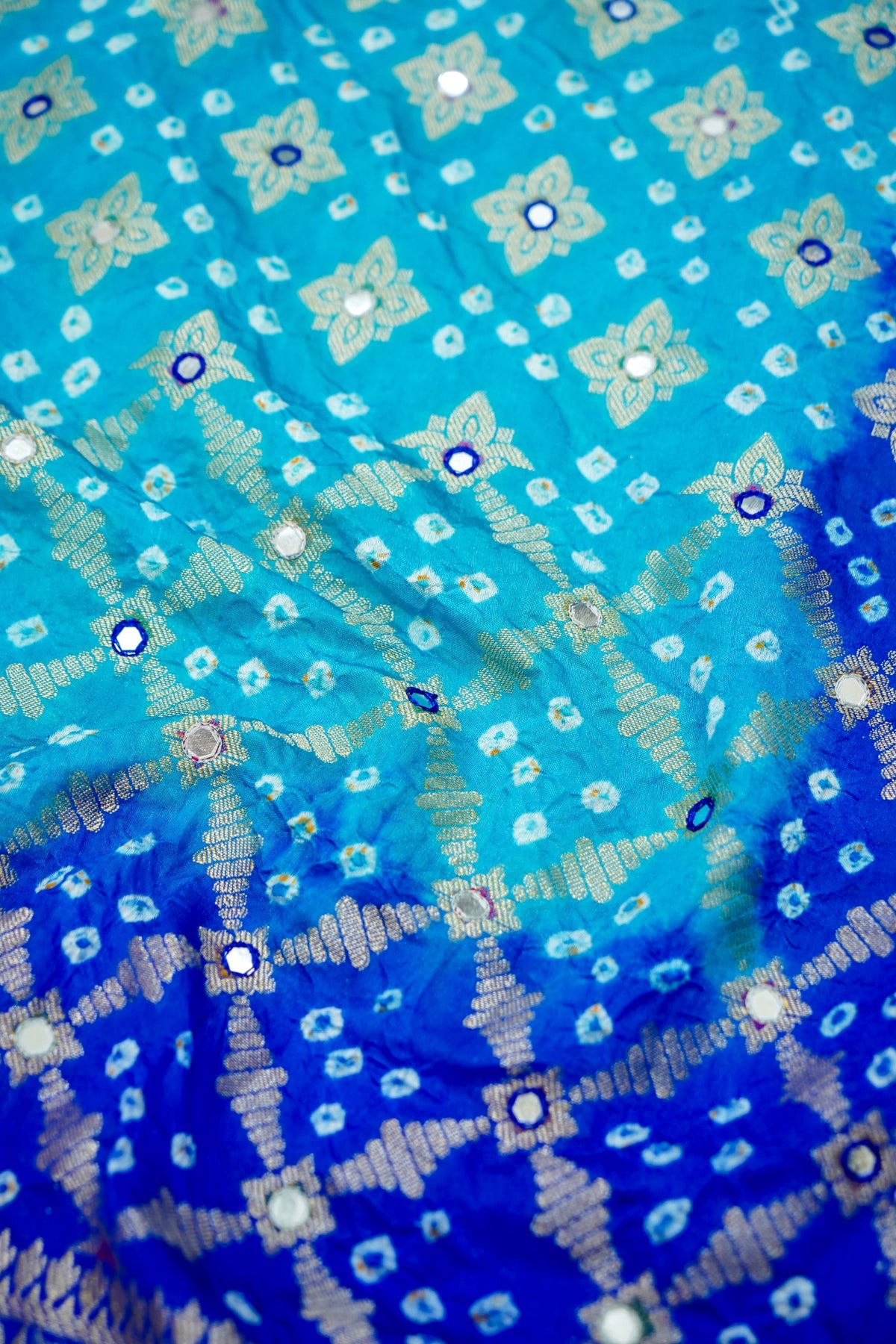 Dual Shade - Sky Blue and Royal Blue Bandhani Dupion Silk Saree