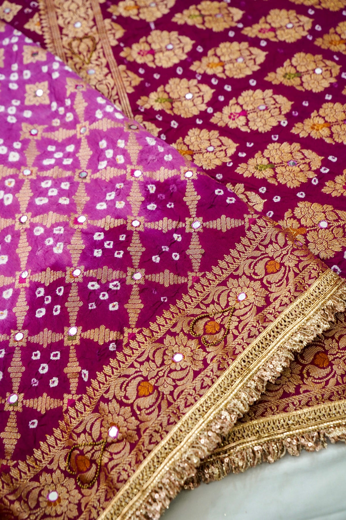 Dual Shade - Pink and Wine Bandhani Dupion Silk Saree
