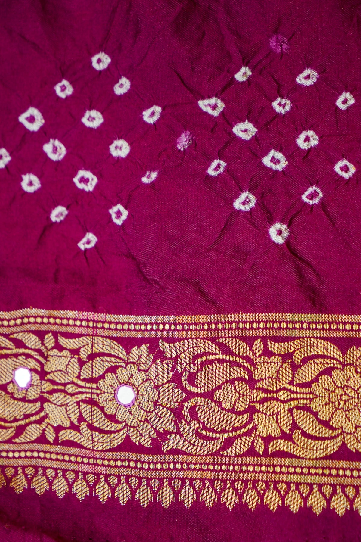 Dual Shade - Pink and Wine Bandhani Dupion Silk Saree
