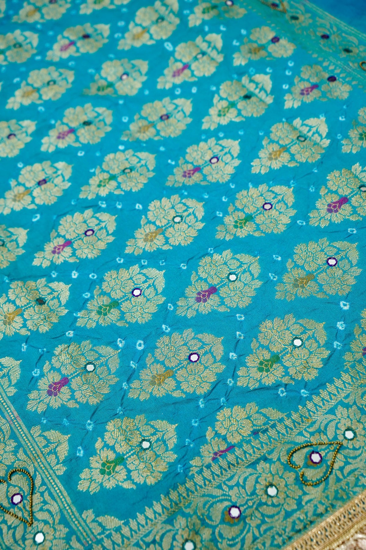 Dual Shade - Royal Blue and Turquoise Bandhani Dupion Silk Saree