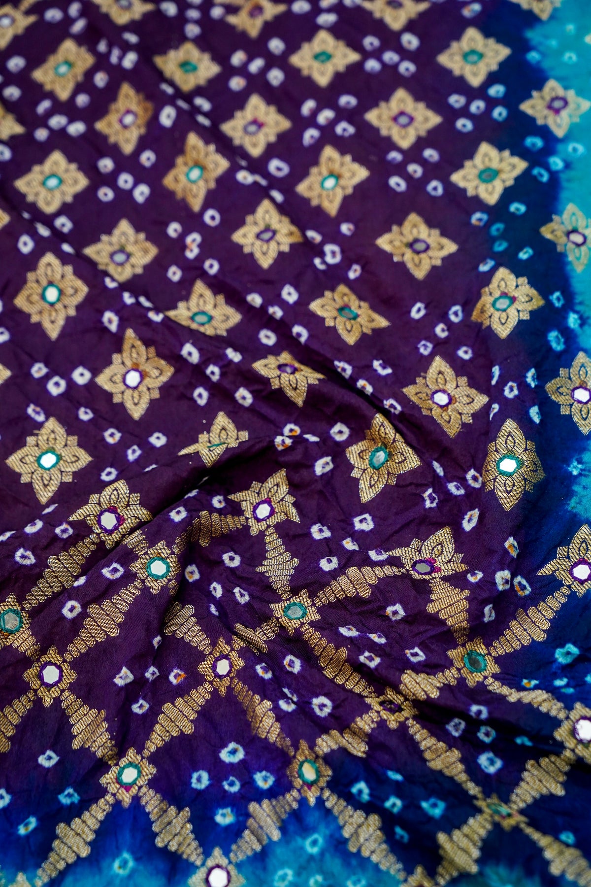 Dual Shade - Royal Blue and Turquoise Bandhani Dupion Silk Saree