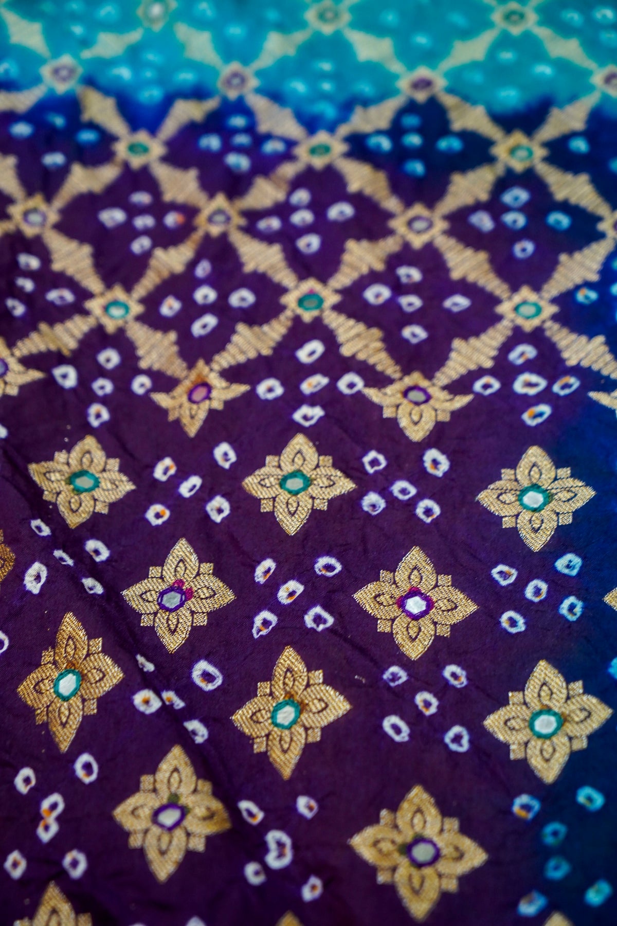 Dual Shade - Royal Blue and Turquoise Bandhani Dupion Silk Saree