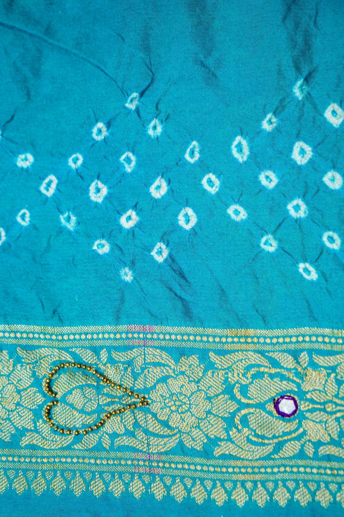 Dual Shade - Royal Blue and Turquoise Bandhani Dupion Silk Saree