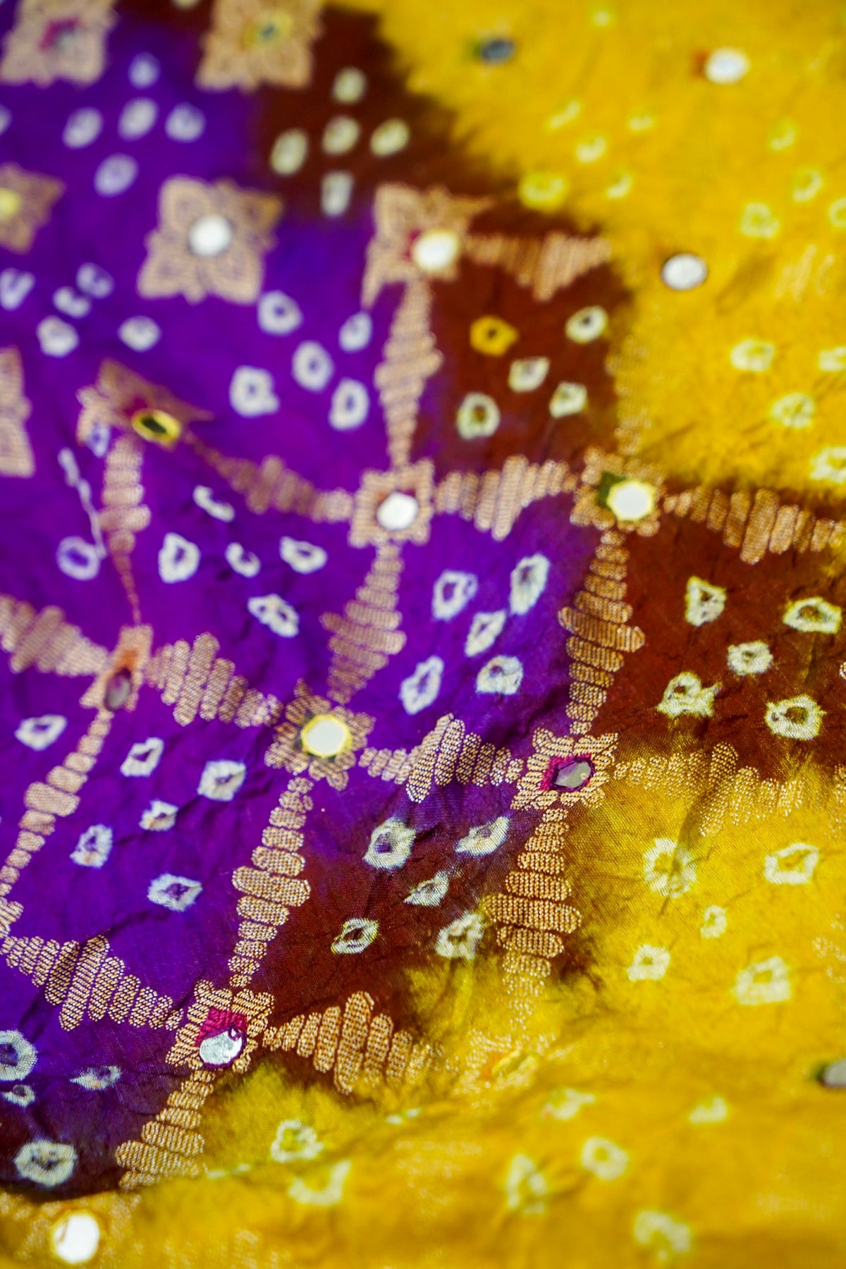 Dual Shade - Royal Purple & Mustard Yellow Bandhani Dupion Silk Saree