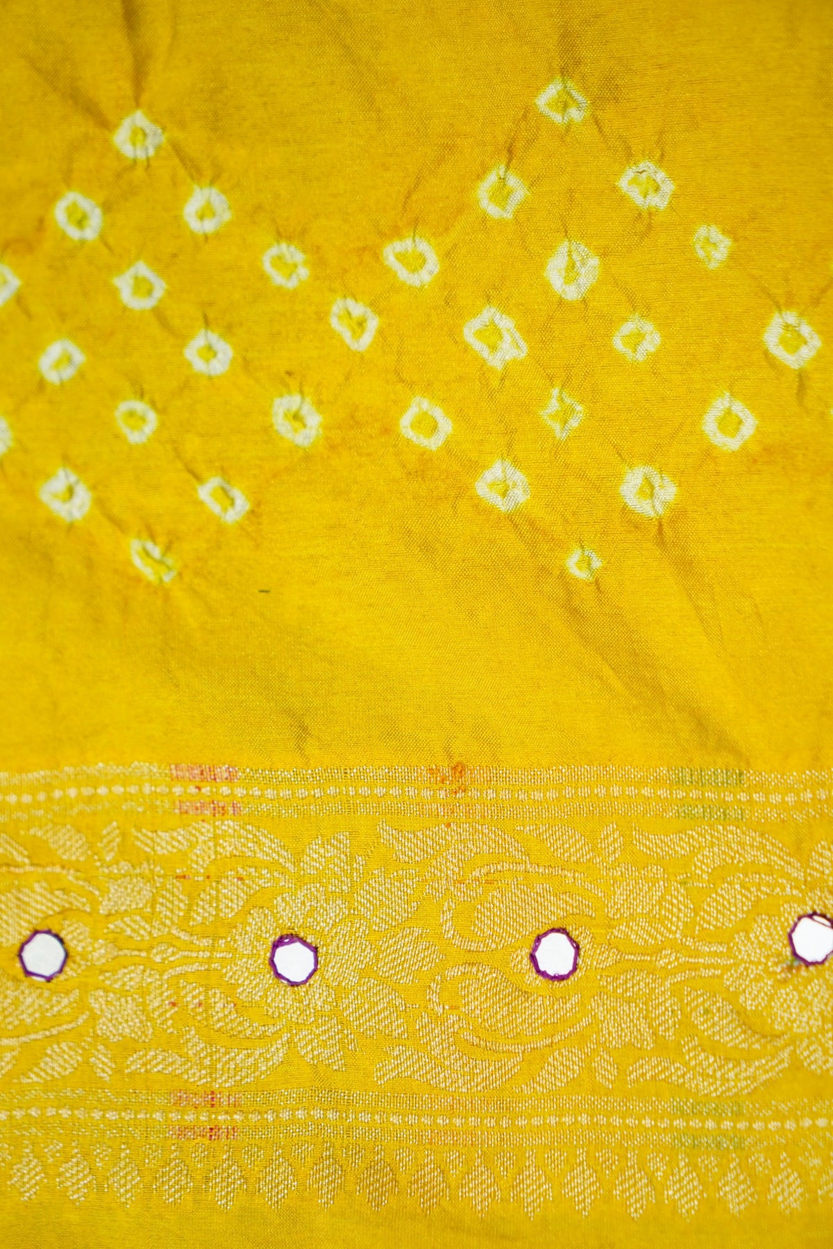 Dual Shade - Royal Purple & Mustard Yellow Bandhani Dupion Silk Saree