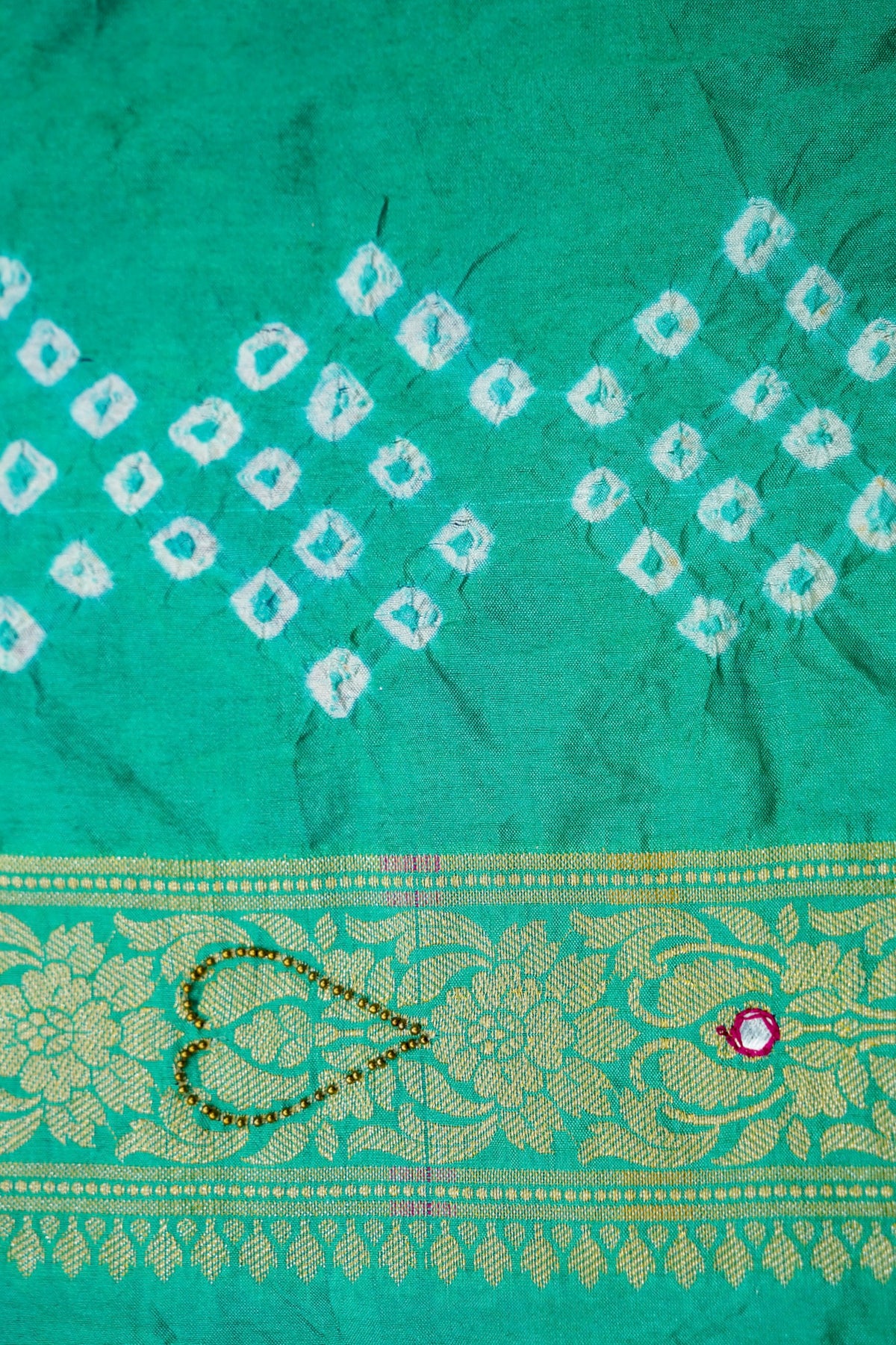 Dual Shade - Magenta and Sea Green Bandhani Dupion Silk Saree