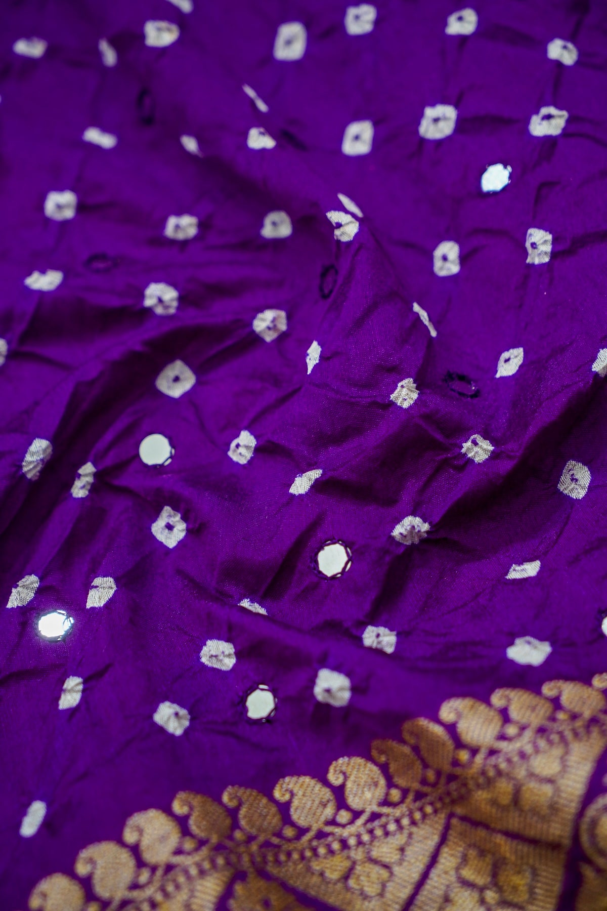 Royal Purple Bandhani Banarasi Dupion Silk Saree with Fringe Border