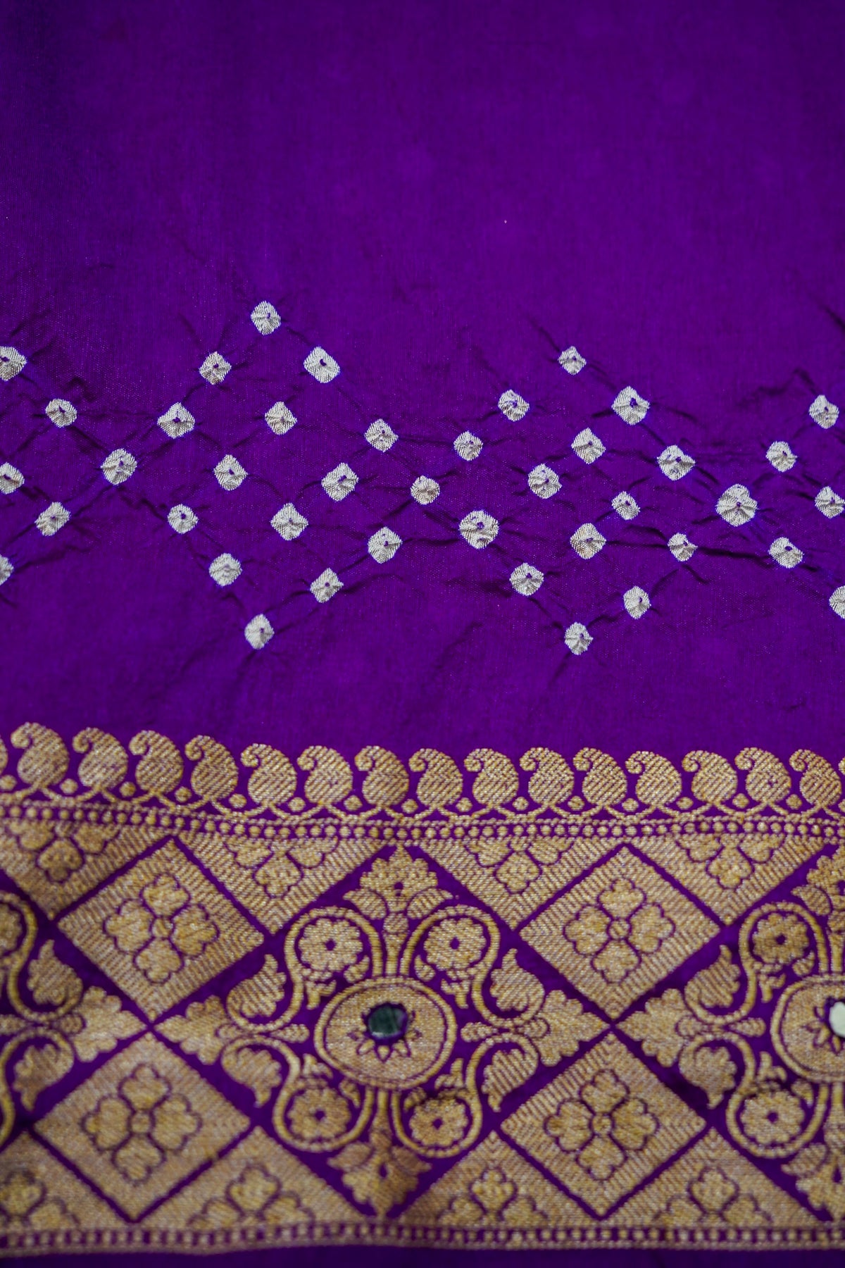 Royal Purple Bandhani Banarasi Dupion Silk Saree with Fringe Border