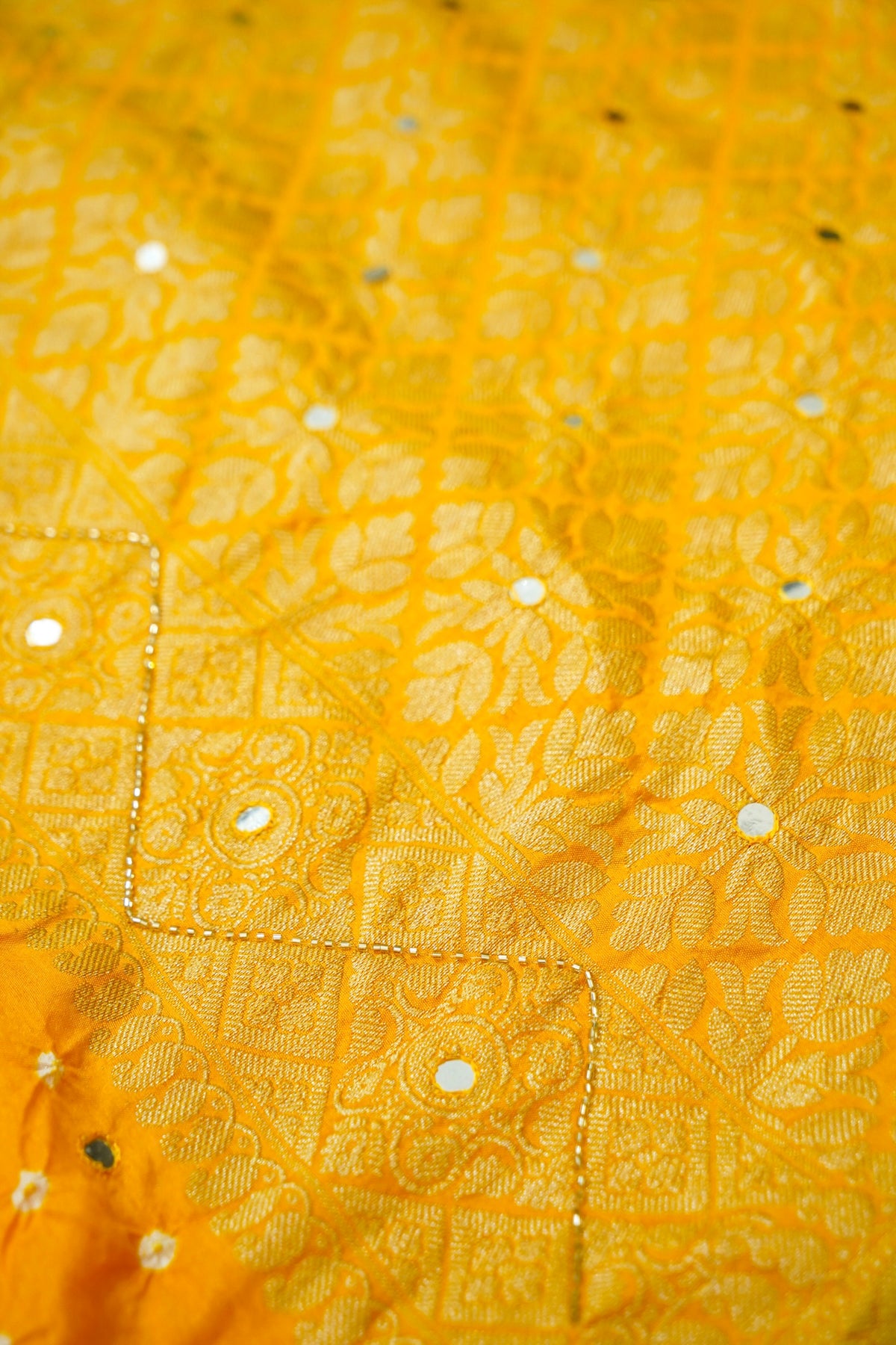 Sunshine Yellow Bandhani Banarasi Dupion Silk Saree with Fringe Border
