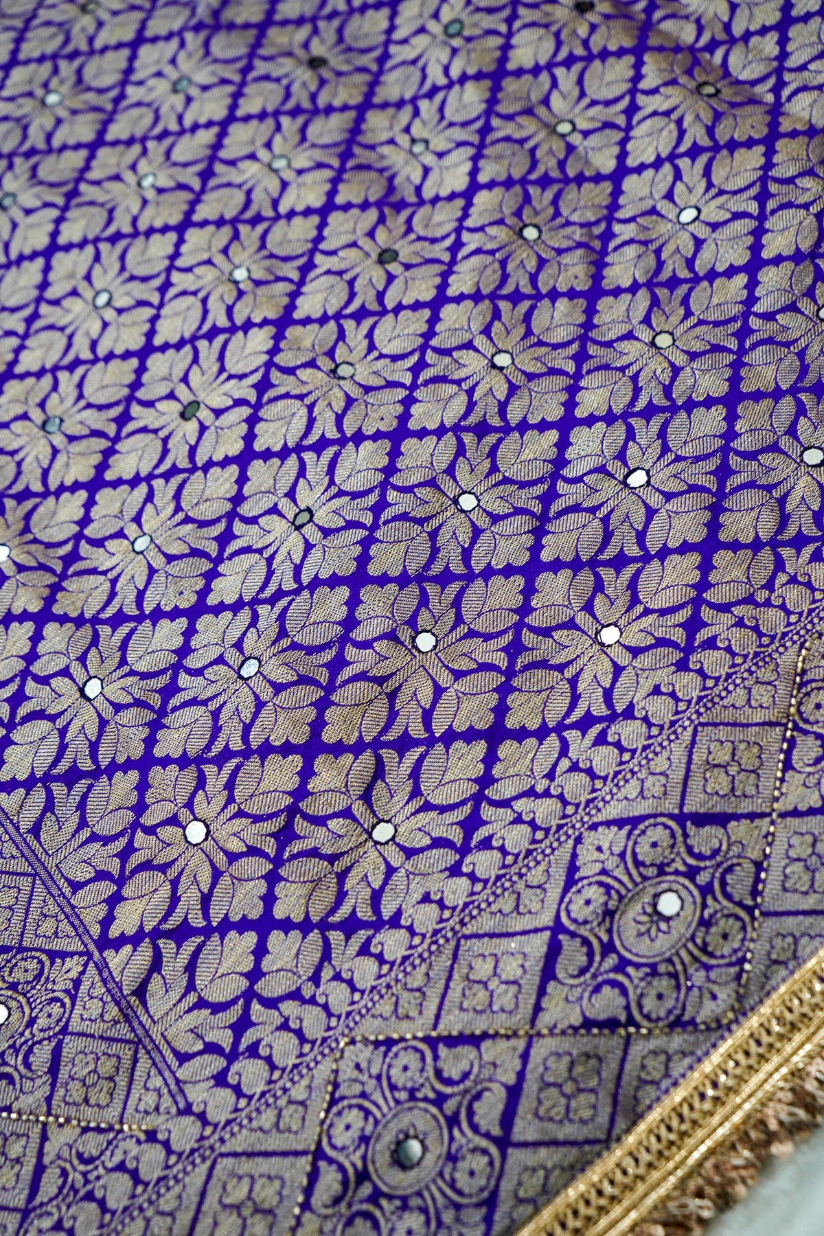 Cobalt Blue Bandhani Banarasi Dupion Silk Saree with Fringe Border