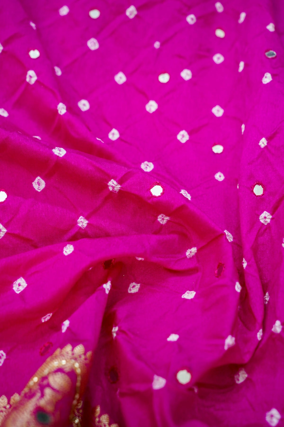 Kalash - Rani Pink Bandhani Dupion Silk Saree with Fringe Border