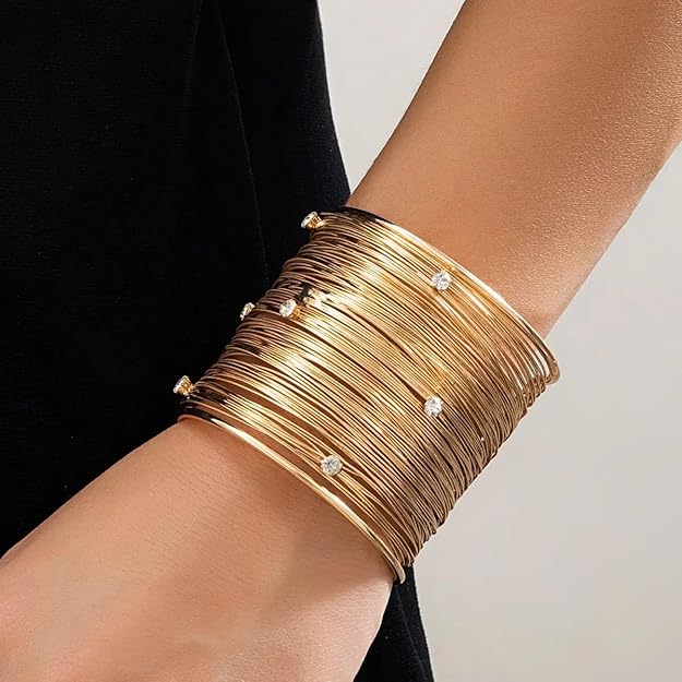 Adjustable Gold Bracelet with Cubic Zirconia Diamonds