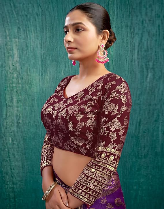 Padded Saree Blouse with Sequence Embroidery- 3/4 Sleeve