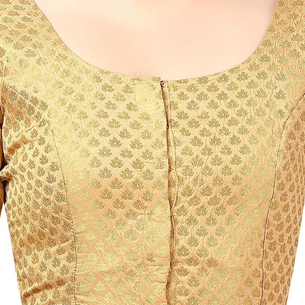 Gold Brocade Front Open Blouse – Elbow Length Sleeves
