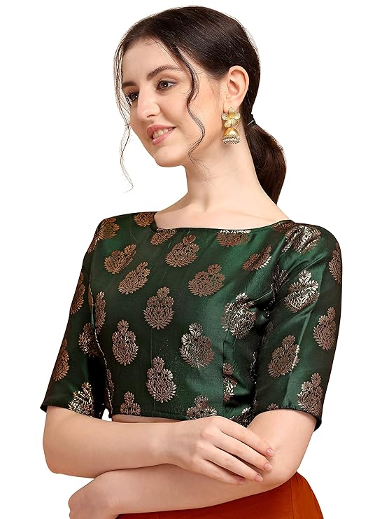 Womens Jacquard Boat Neck Blouse Emerald Green