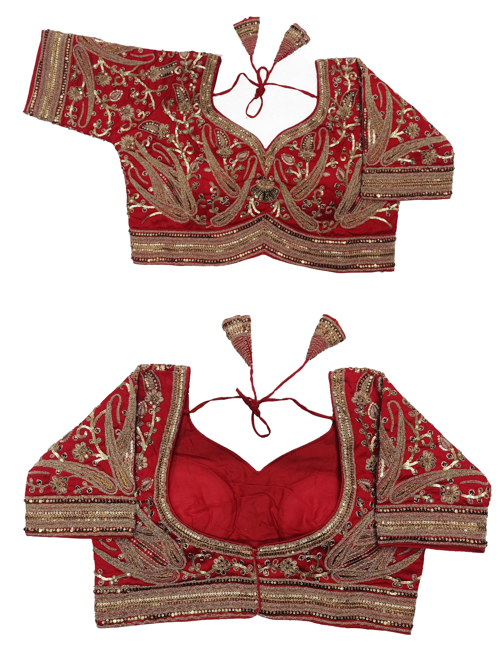 Pujia Mills Women's Readymade Bridal Blouse Embroidery Copper Coding Glitter Sequence Thread Work Indian Ethnic Designer Stitched Half Sleeve Blouse Readymade for Women Saree Bridal Lehenga Choli