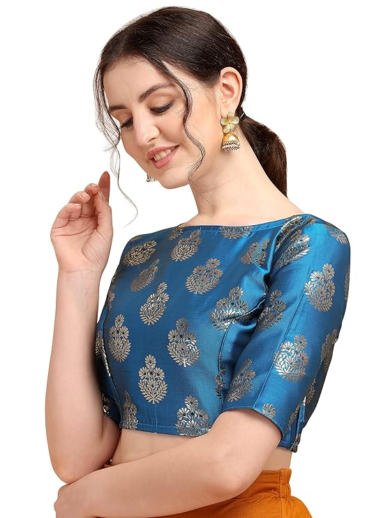 Womens Jacquard Boat Neck Blouse Aquamarine Blue