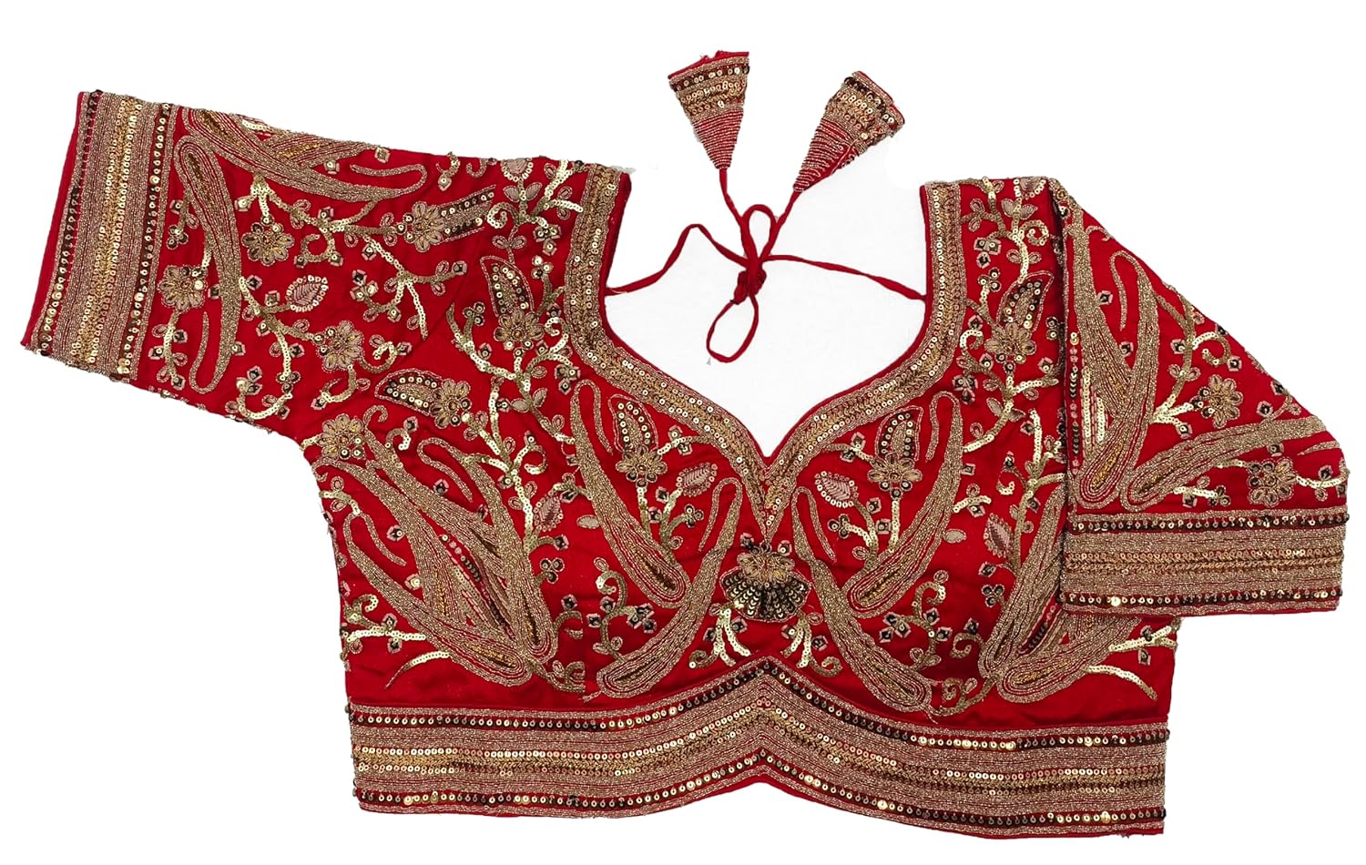 Pujia Mills Women's Readymade Bridal Blouse Embroidery Copper Coding Glitter Sequence Thread Work Indian Ethnic Designer Stitched Half Sleeve Blouse Readymade for Women Saree Bridal Lehenga Choli