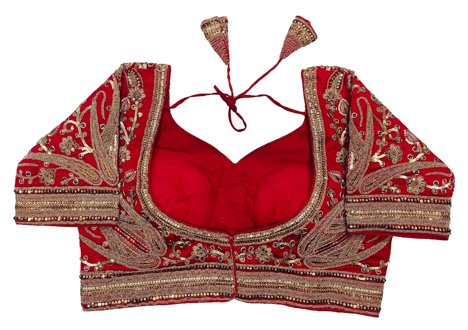 Pujia Mills Women's Readymade Bridal Blouse Embroidery Copper Coding Glitter Sequence Thread Work Indian Ethnic Designer Stitched Half Sleeve Blouse Readymade for Women Saree Bridal Lehenga Choli