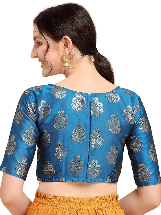 Womens Jacquard Boat Neck Blouse Aquamarine Blue