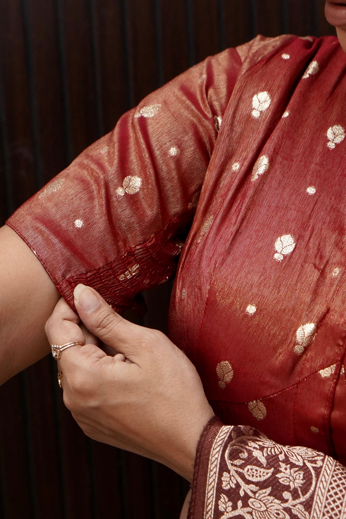 Rose Brown Stretchable Blouse with Spade Weave
