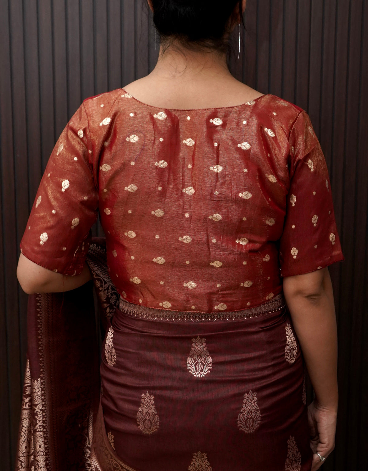 Rose Brown Stretchable Blouse with Spade Weave