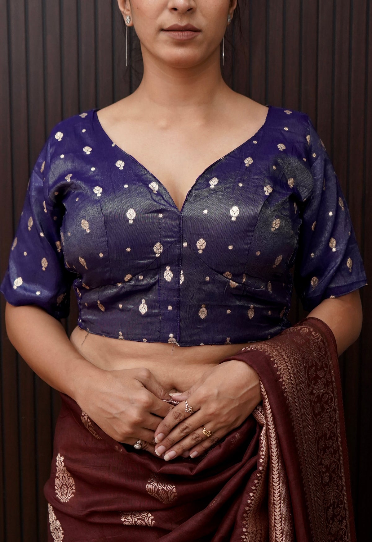 Royal Blue Stretchable Blouse with Spade Weave
