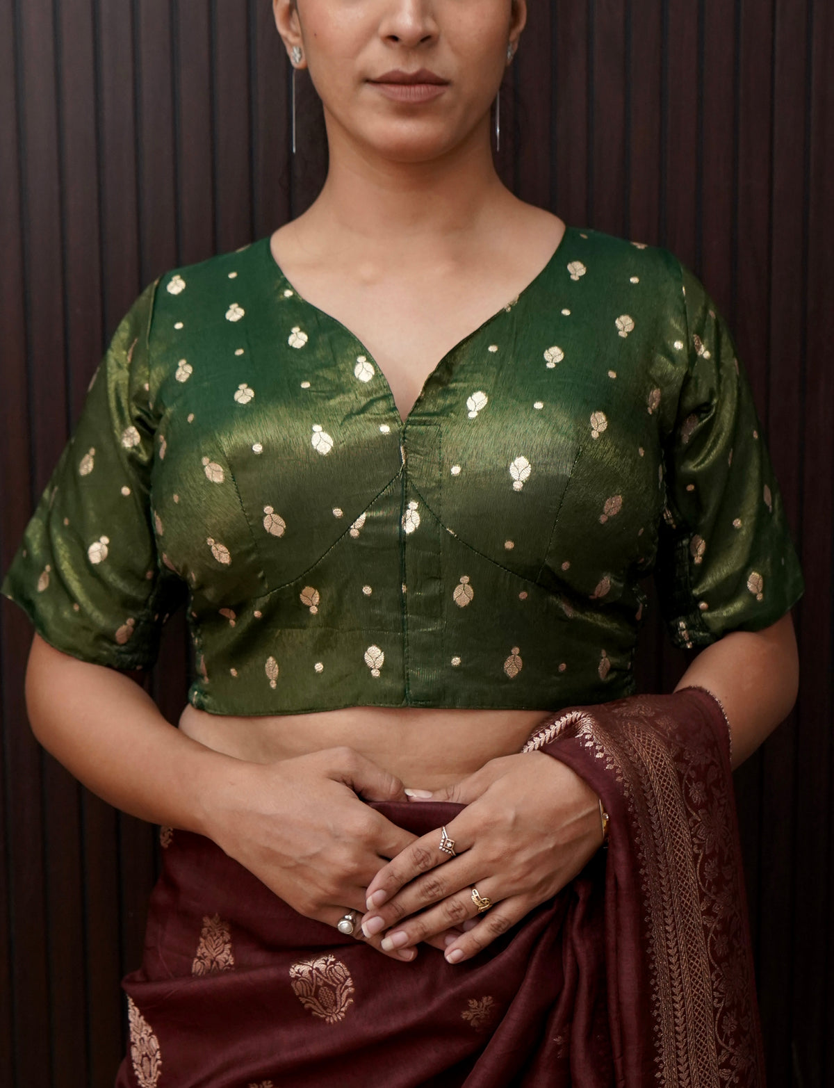 Emerald Green Stretchable Blouse with Spade Weave
