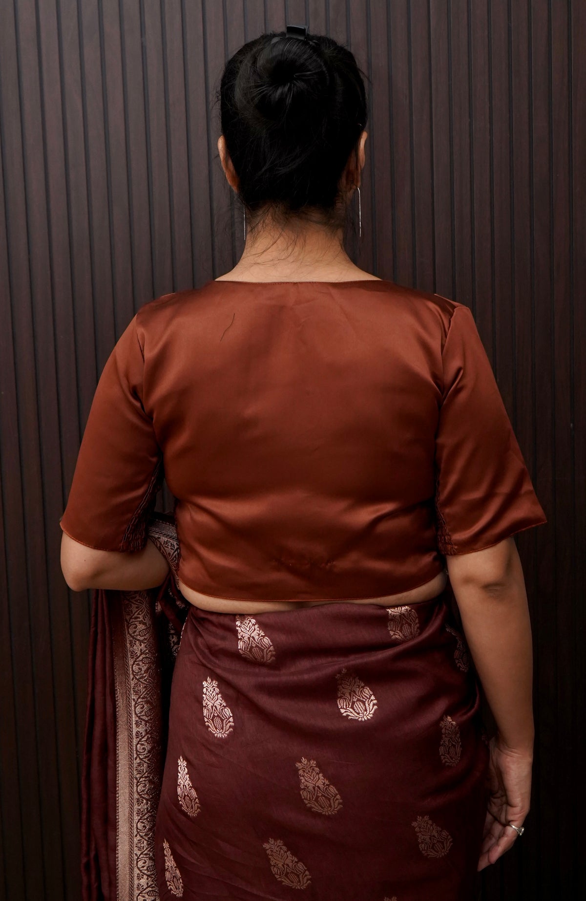 Soft V-Neck Stretchable Blouse in Chocolate Brown