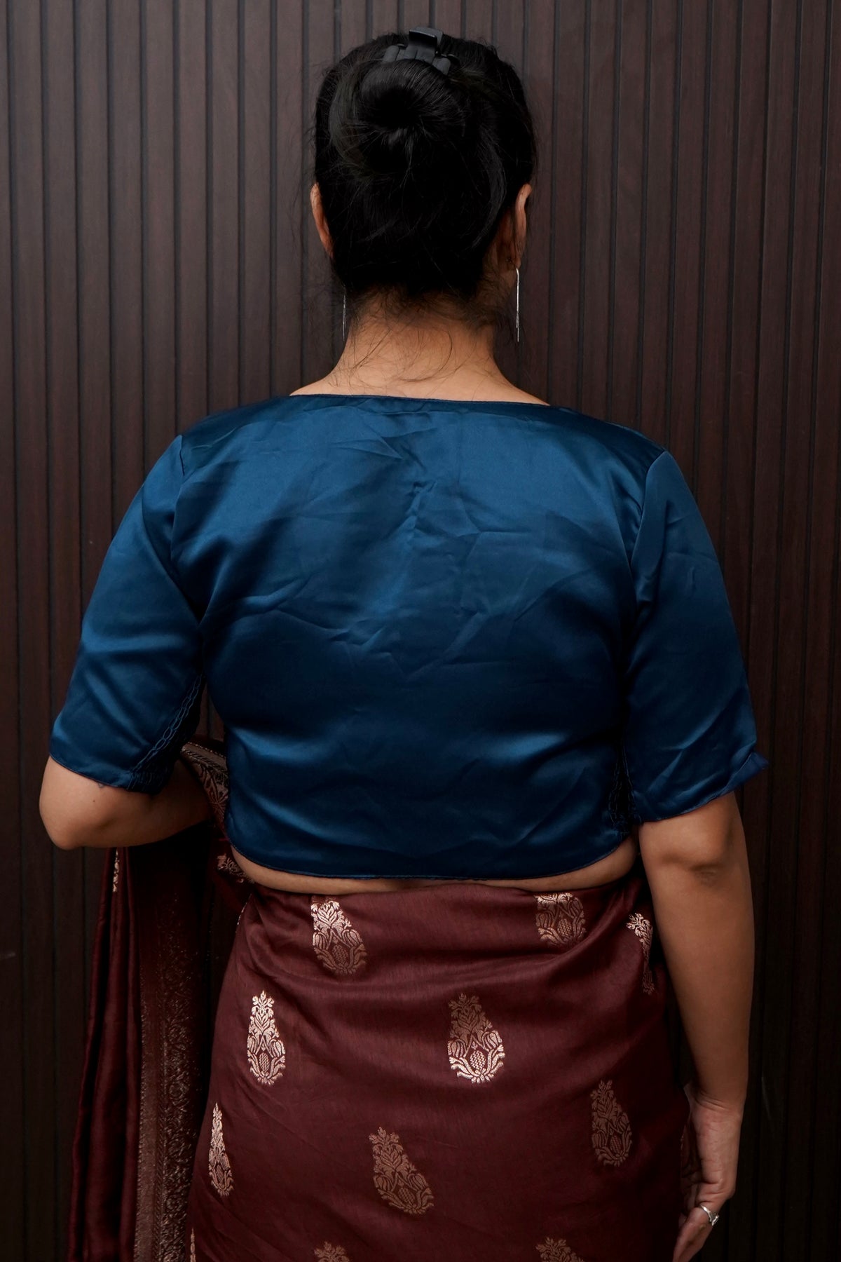 Soft V-Neck Stretchable Blouse in Peacock Teal