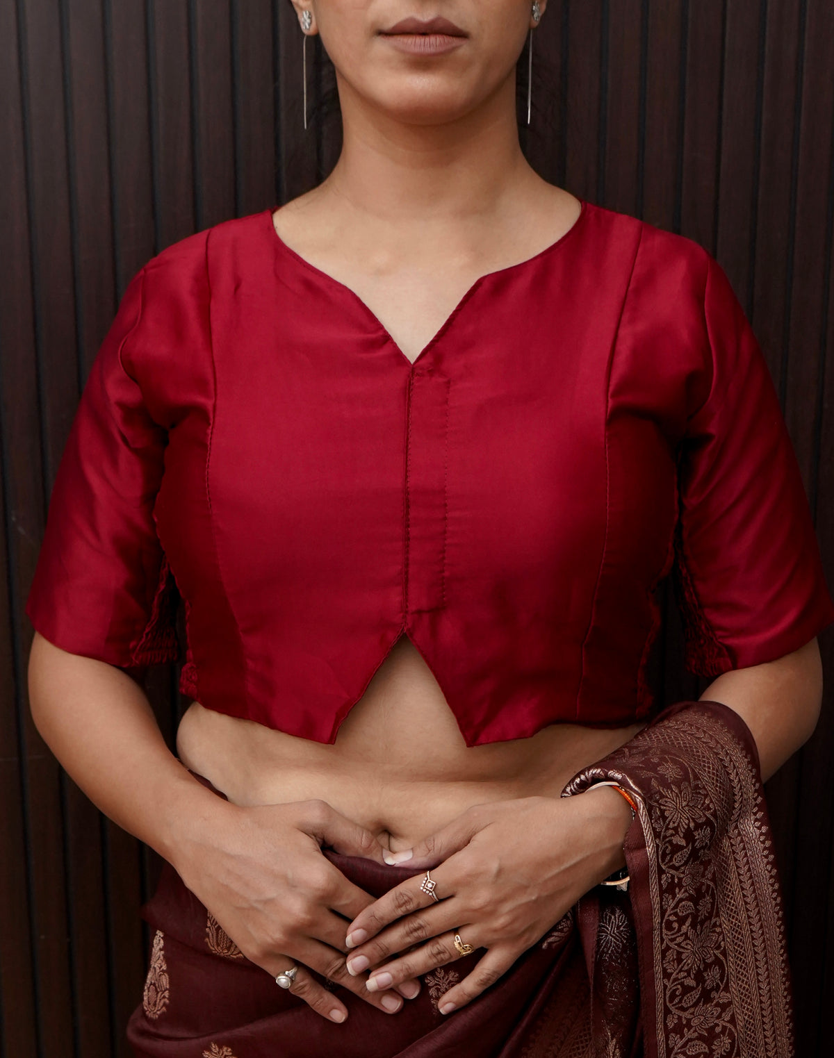 Soft V-Neck Stretchable Blouse in Maroon