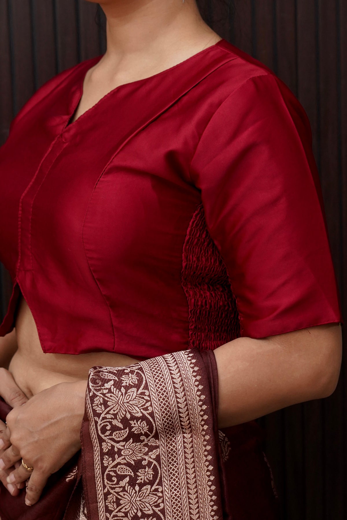 Soft V-Neck Stretchable Blouse in Maroon